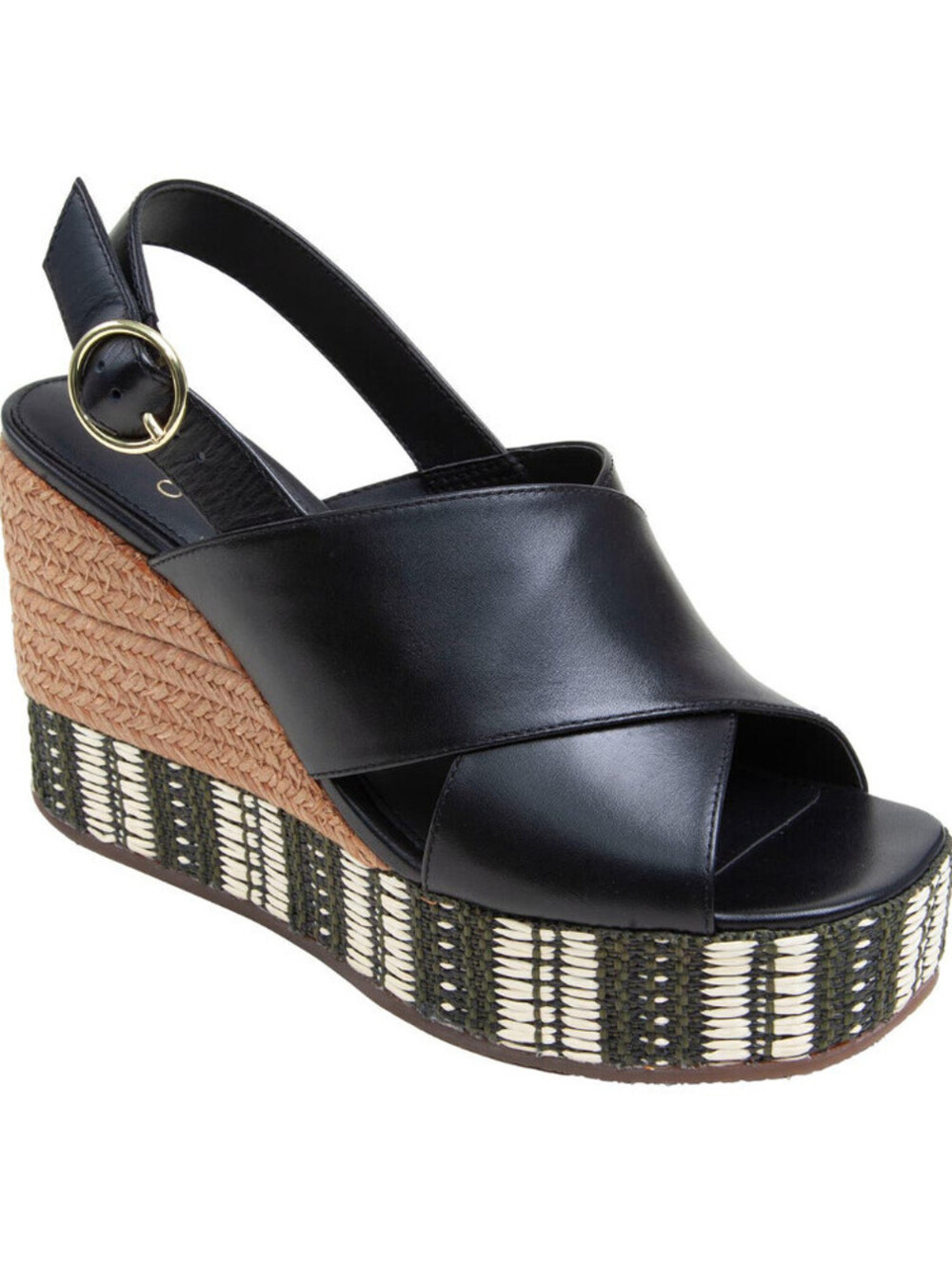 Linea Paolo Valery-L Black Leather Espadrille Platform Wedge Sandals Size 9.5M